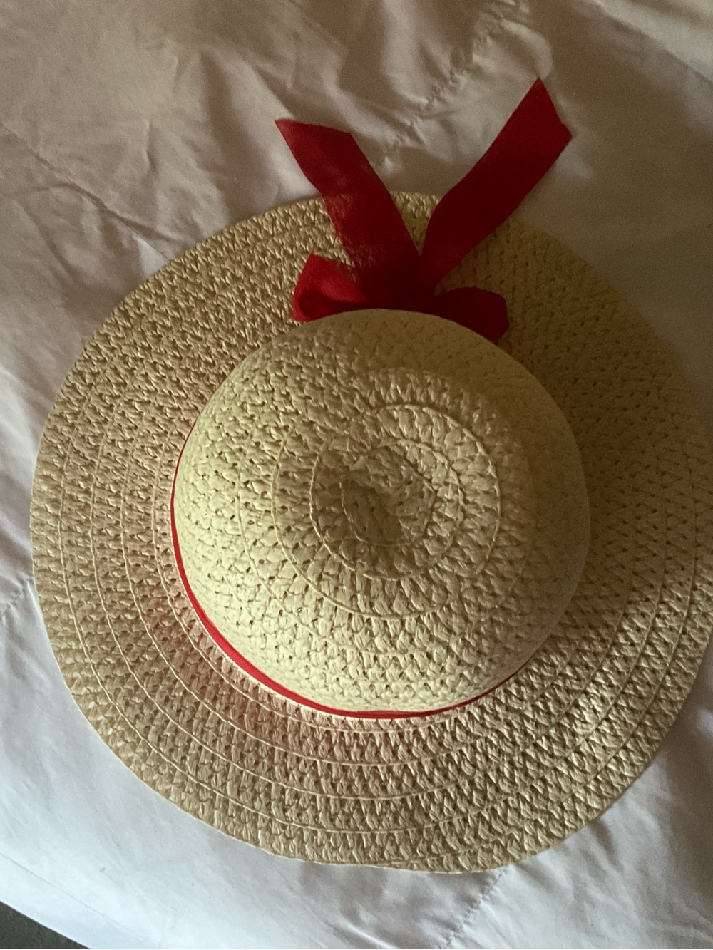 Straw Sun Hat with Red Ribbon Trim